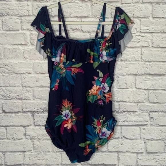 City Chic Elba Tropical Ruffle Off Shoulder One Piece Bathing Suit plus 22 24 2X - Picture 4 of 14